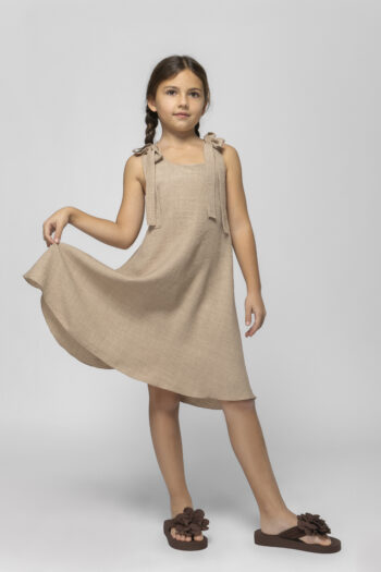 Φόρεμα σοκολάτα με λουλούδια και πλάτη ανοιχτή - Image 2