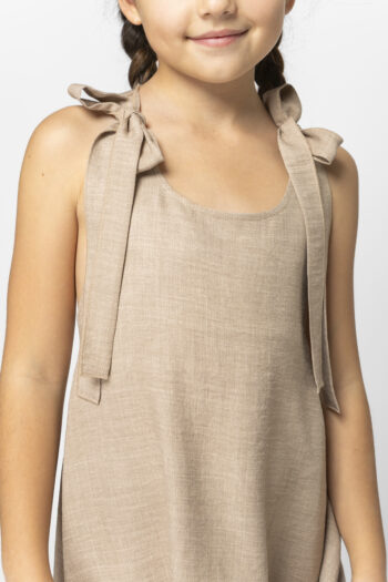 Φόρεμα σοκολάτα με λουλούδια και πλάτη ανοιχτή - Image 3