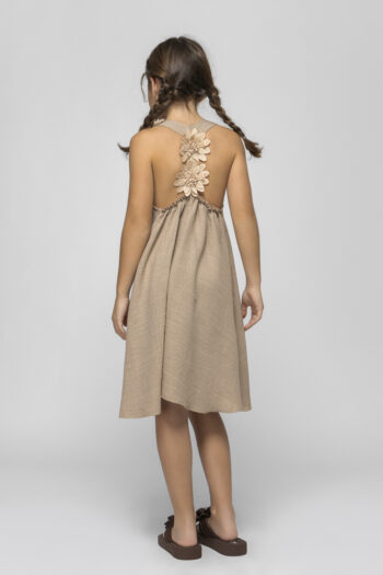 Φόρεμα σοκολάτα με λουλούδια και πλάτη ανοιχτή