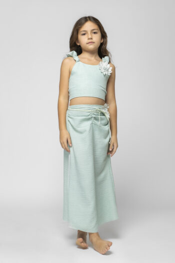 Σετ μέντα χρώμα τοπ με λουλούδι και φούστα - Image 6