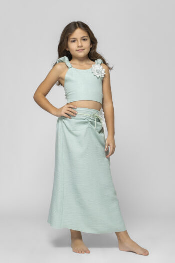 Σετ μέντα χρώμα τοπ με λουλούδι και φούστα - Image 1