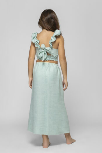 Σετ μέντα χρώμα τοπ με λουλούδι και φούστα - Image 3