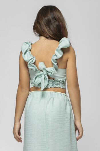 Σετ μέντα χρώμα τοπ με λουλούδι και φούστα - Image 4