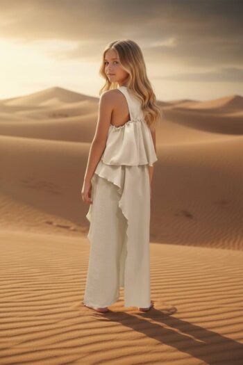 Σετ τοπ με λουλούδια και παντελόνι με άνοιγμα και ενσωματωμένο σορτς από κάτω - Image 3