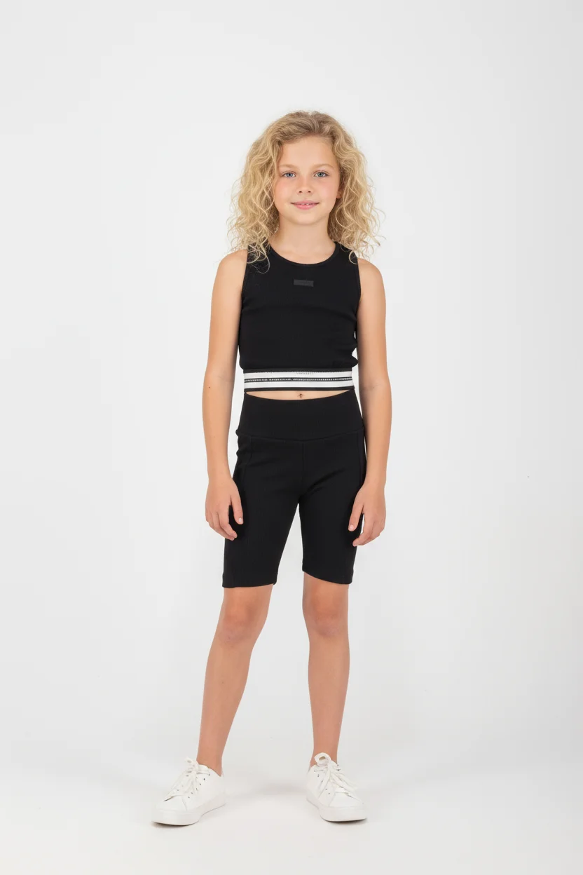 Ριπ Σετ ποδηλατικό κολάν με crop top workout σε μαύρο χρώμα