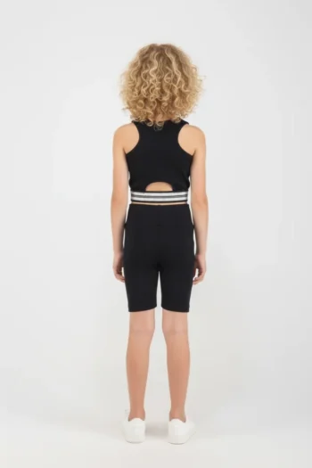 Ριπ Σετ ποδηλατικό κολάν με crop top workout σε μαύρο χρώμα - Image 2