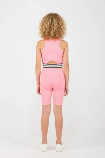 Ριπ Σετ ποδηλατικό κολάν με crop top workout σε ροζ χρώμα - Image 1