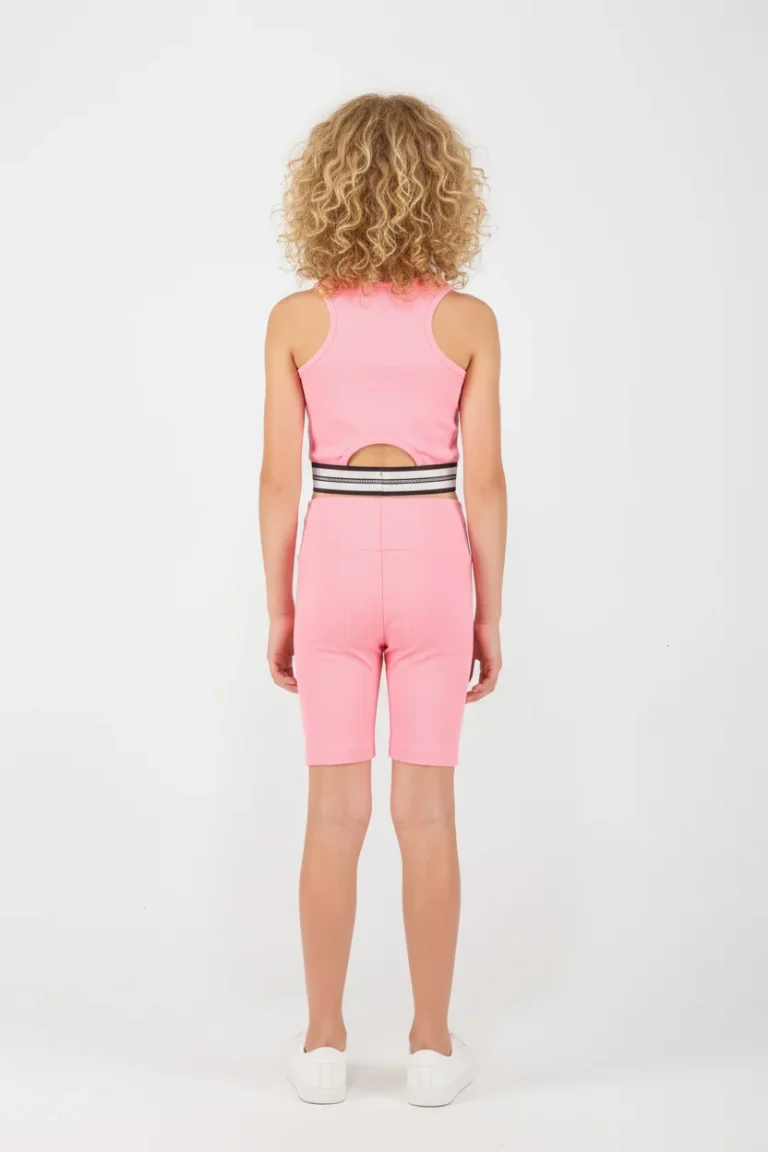 Ριπ Σετ ποδηλατικό κολάν με crop top workout σε ροζ χρώμα